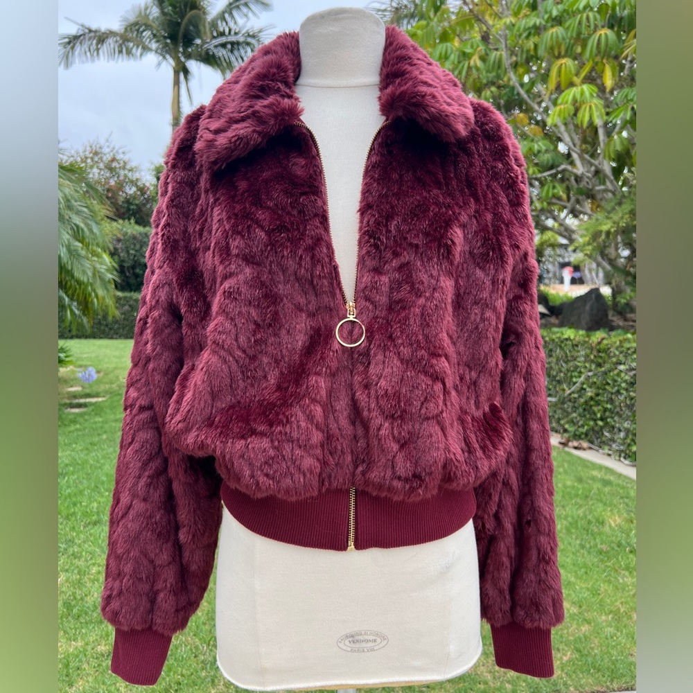 Express Red Teddy Jacket with Plush Faux Fur